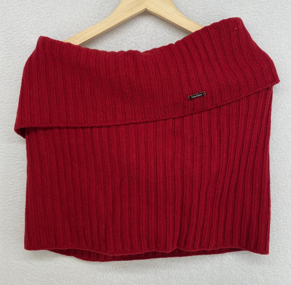 MAXMARA Scarf OS Cashmere Blend Ribbed Sweater Knit Snood Infinity Red 22"x20"